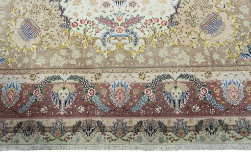 Full view of 2000s Tabriz 50/60/70 Raj rug from Iran / Persia, 308 × 206 cm in Beige tones