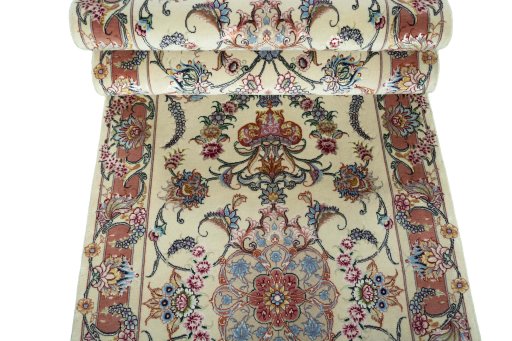 Close-up detail of 2000s Tabriz 50/60/70 Raj rug from Iran / Persia showing Cork weave