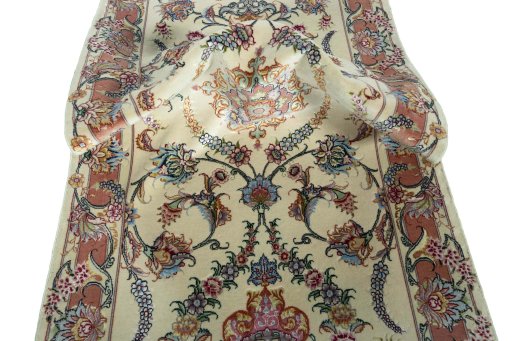 Surface texture of 2000s Tabriz 50/60/70 Raj rug with natural Cork and intricate pattern