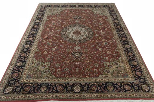 Surface texture of 2000s Tabriz 50/60/70 Raj rug with natural Cork and intricate pattern