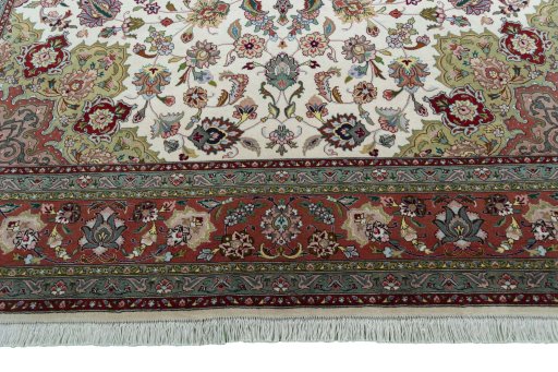 Full view of 2000s Tabriz 50/60/70 Raj rug from Iran / Persia, 301 × 205 cm in Beige tones