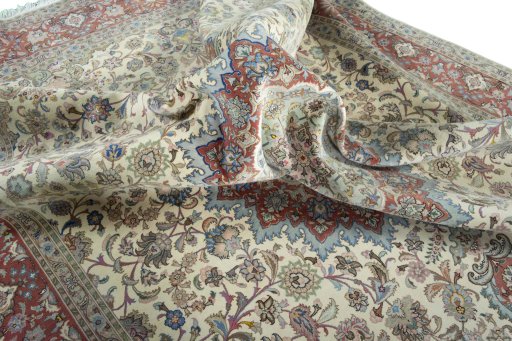 Surface texture of 2000s Tabriz 50/60/70 Raj rug with natural Cork and intricate pattern