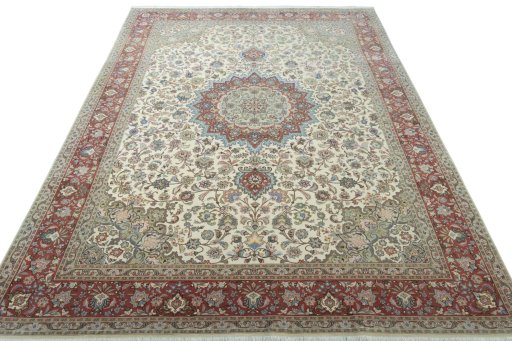 Surface texture of 2000s Tabriz 50/60/70 Raj rug with natural Cork and intricate pattern