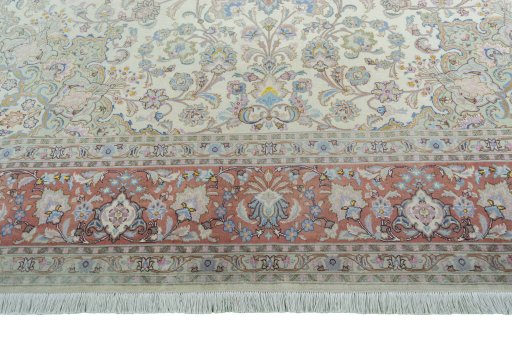 Full view of 2000s Tabriz 50/60/70 Raj rug from Iran / Persia, 352 × 250 cm in Beige tones