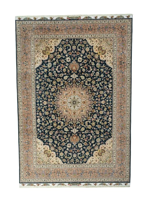 Full view of New Tabriz 50/60/70 Raj rug from Iran / Persia, 375 × 255 cm in Blue tones