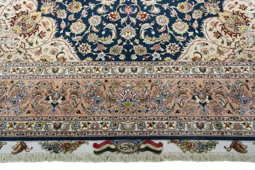 Full view of New Tabriz 50/60/70 Raj rug from Iran / Persia, 375 × 255 cm in Blue tones