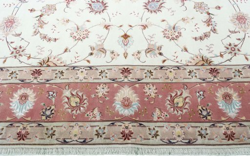Full view of New Tabriz 50/60/70 Raj rug from Iran / Persia, 356 × 248 cm in Beige tones