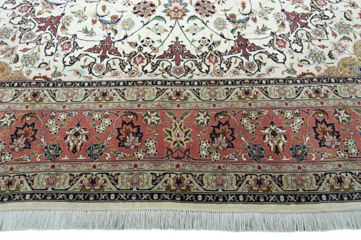 Full view of New Tabriz 50/60/70 Raj rug from Iran / Persia, 360 × 253 cm in Beige tones