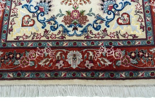Full view of 2000s Tabriz 50/60/70 Raj rug from Iran / Persia, 290 × 75 cm in Beige tones