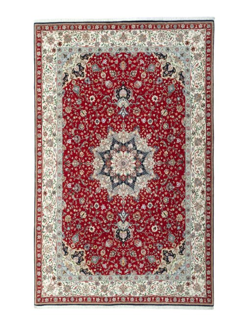 Full view of New Tabriz 50/60/70 Raj rug from Iran / Persia, 310 × 197 cm in Red tones