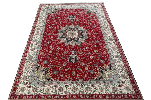 Surface texture of New Tabriz 50/60/70 Raj rug with natural Cork and intricate pattern