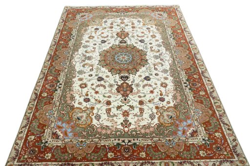 Surface texture of New Tabriz 50/60/70 Raj rug with natural Cork and intricate pattern