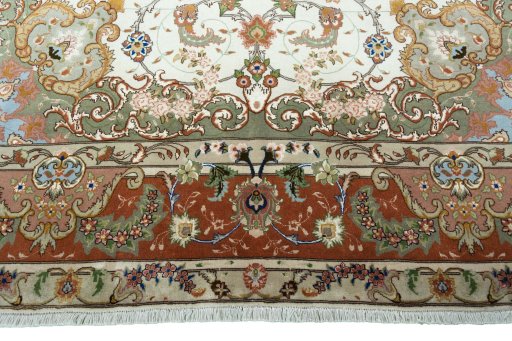 Full view of New Tabriz 50/60/70 Raj rug from Iran / Persia, 308 × 210 cm in Beige tones