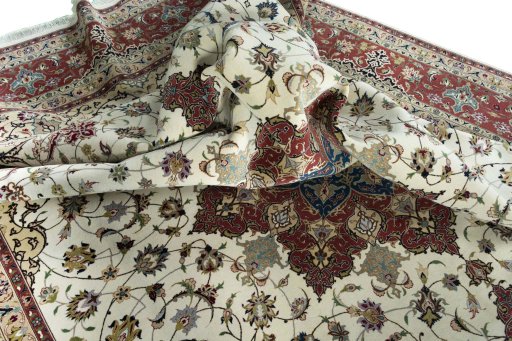 Surface texture of 2000s Tabriz 50/60/70 Raj rug with natural Cork and intricate pattern