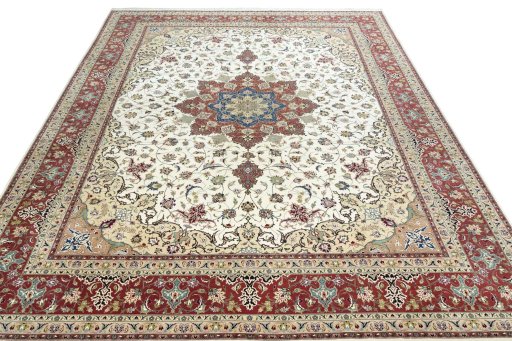 Surface texture of 2000s Tabriz 50/60/70 Raj rug with natural Cork and intricate pattern
