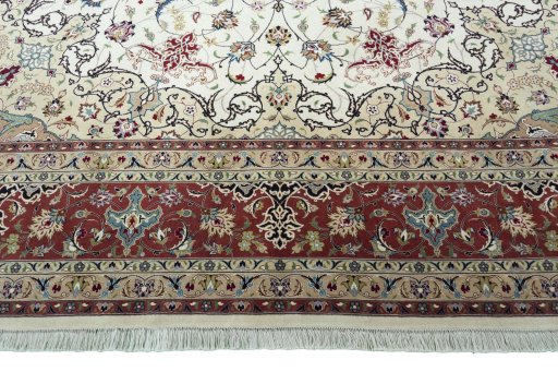 Full view of 2000s Tabriz 50/60/70 Raj rug from Iran / Persia, 395 × 300 cm in Beige tones
