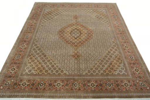Surface texture of 2000s Tabriz 50/60/70 Raj rug with natural Cork and intricate pattern