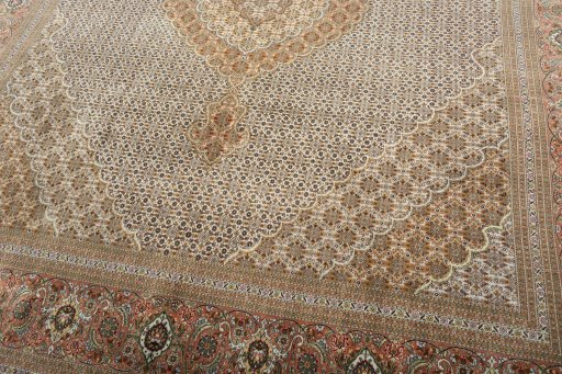 Close-up detail of 2000s Tabriz 50/60/70 Raj rug from Iran / Persia showing Cork weave