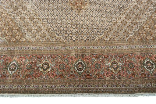 Full view of 2000s Tabriz 50/60/70 Raj rug from Iran / Persia, 298 × 247 cm in Beige tones