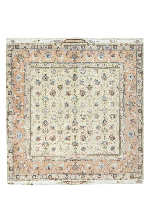 Full view of 2000s Tabriz 50/60/70 Raj rug from Iran / Persia, 207 × 196 cm in Beige tones