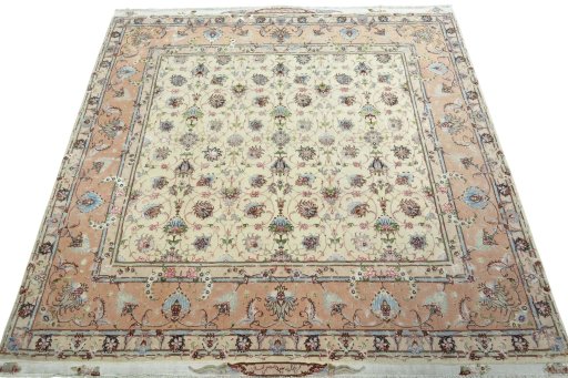 Surface texture of 2000s Tabriz 50/60/70 Raj rug with natural Cork and intricate pattern