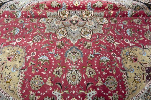 Full view of New Tabriz 50/60/70 Raj rug from Iran / Persia, 308 × 296 cm in Red tones