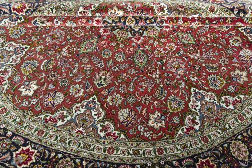 Full view of New Tabriz 50/60/70 Raj rug from Iran / Persia, 205 × 218 cm in Red tones