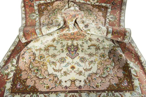 Surface texture of 2000s Tabriz 50/60/70 Raj rug with natural Cork and intricate pattern