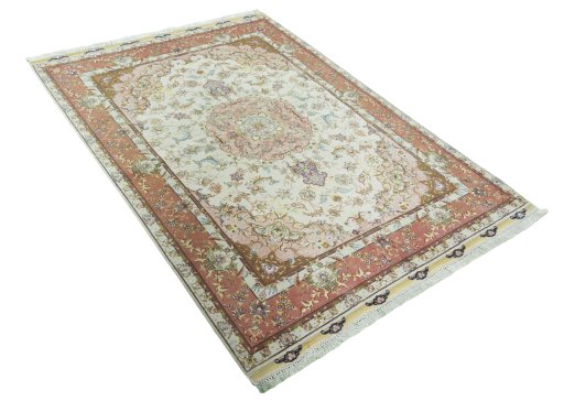Close-up detail of 2000s Tabriz 50/60/70 Raj rug from Iran / Persia showing Cork weave