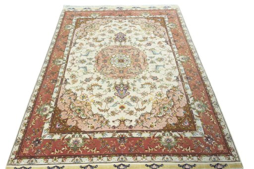 Surface texture of 2000s Tabriz 50/60/70 Raj rug with natural Cork and intricate pattern