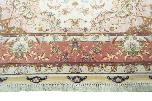 Full view of 2000s Tabriz 50/60/70 Raj rug from Iran / Persia, 213 × 150 cm in Beige tones