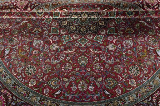Full view of New Tabriz 50/60/70 Raj rug from Iran / Persia, 310 × 293 cm in Red tones