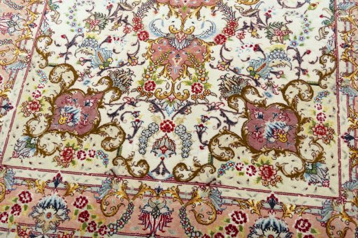 Full view of New Tabriz 50/60/70 Raj rug from Iran / Persia, 158 × 104 cm in Beige tones