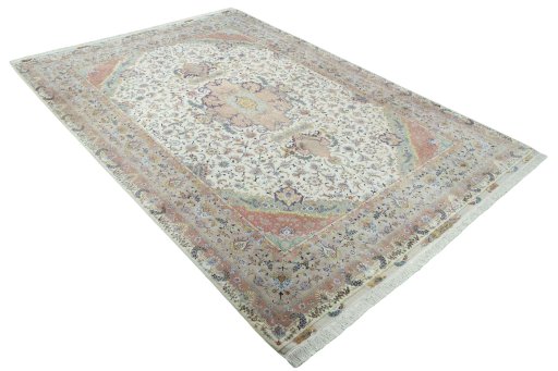Close-up detail of 2000s Tabriz 50/60/70 Raj rug from Iran / Persia showing Cork weave