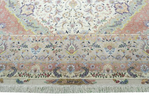 Full view of 2000s Tabriz 50/60/70 Raj rug from Iran / Persia, 363 × 251 cm in Beige tones