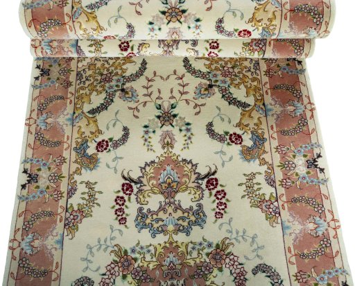 Corner detail of New Tabriz 50/60/70 Raj rug showing border pattern and Cork pile