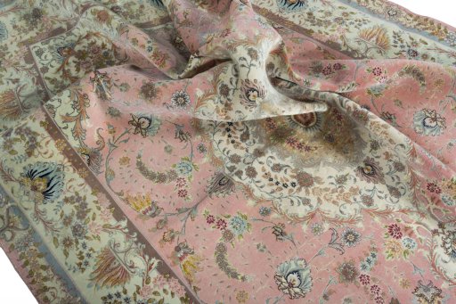 Surface texture of 2000s Tabriz 50/60/70 Raj rug with natural Cork and intricate pattern