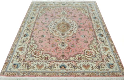 Surface texture of 2000s Tabriz 50/60/70 Raj rug with natural Cork and intricate pattern