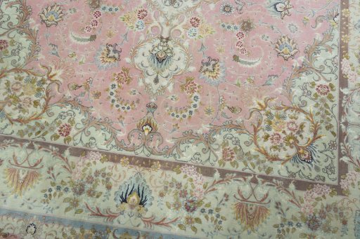 Close-up detail of 2000s Tabriz 50/60/70 Raj rug from Iran / Persia showing Cork weave