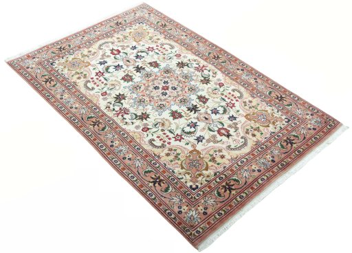 Close-up detail of 2000s Tabriz 50/60/70 Raj rug from Iran / Persia showing Cork weave