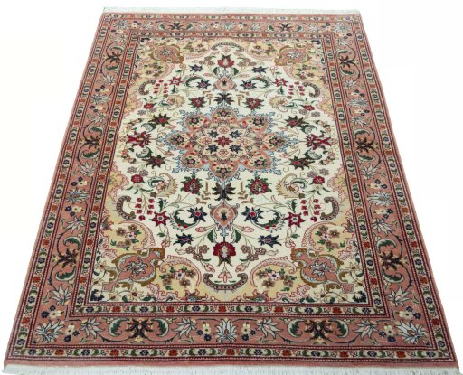 Surface texture of 2000s Tabriz 50/60/70 Raj rug with natural Cork and intricate pattern