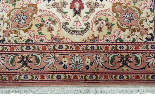 Full view of 2000s Tabriz 50/60/70 Raj rug from Iran / Persia, 150 × 100 cm in Beige tones