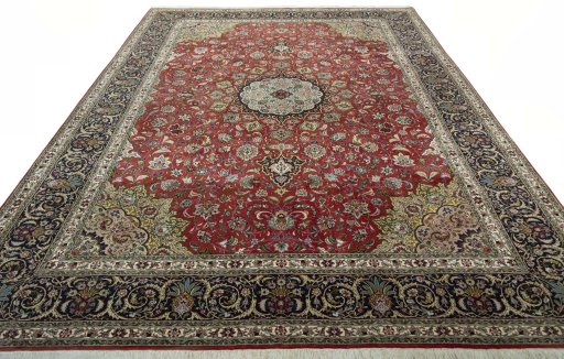 Surface texture of 2000s Tabriz 50/60/70 Raj rug with natural Cork and intricate pattern