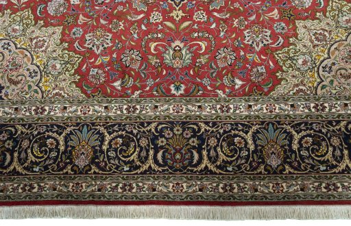 Full view of 2000s Tabriz 50/60/70 Raj rug from Iran / Persia, 355 × 258 cm in Red tones