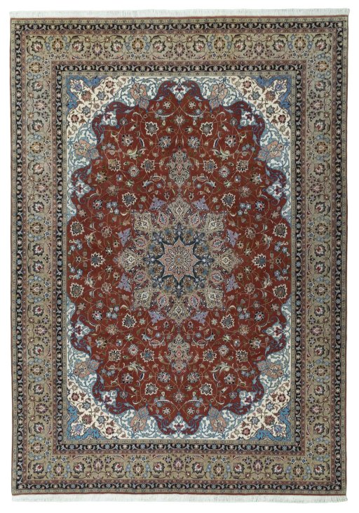 Full view of 2000s Tabriz 50/60/70 Raj rug from Iran / Persia, 354 × 251 cm in Red tones