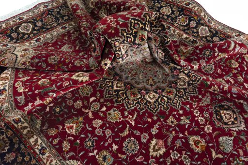 Surface texture of 2000s Tabriz 50/60/70 Raj rug with natural Cork and intricate pattern