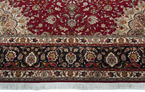 Full view of 2000s Tabriz 50/60/70 Raj rug from Iran / Persia, 341 × 255 cm in Red tones