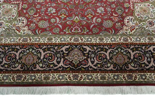 Full view of 2000s Tabriz 50/60/70 Raj rug from Iran / Persia, 390 × 300 cm in Red tones