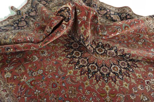 Surface texture of 2000s Tabriz 50/60/70 Raj rug with natural Cork and intricate pattern