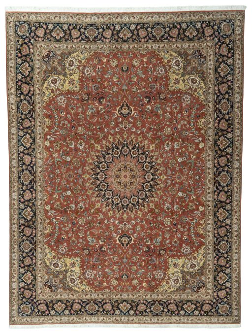 Full view of 2000s Tabriz 50/60/70 Raj rug from Iran / Persia, 400 × 300 cm in Red tones
